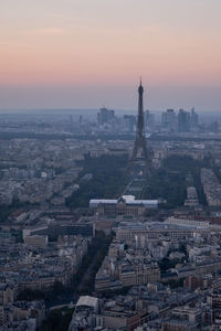 High angle view of townscape against sky during sunset