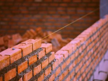 Close-up of bricks on wall 
