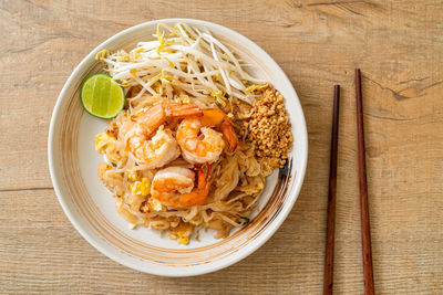 High angle view of food in plate on table