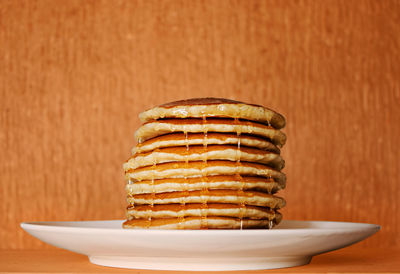 Close-up of pancakes in plate