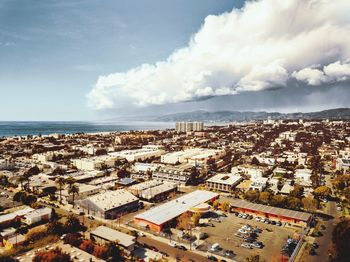 High angle view of cityscape against sky