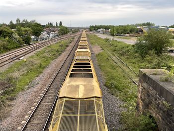 High angle view of railroad tracks against sky