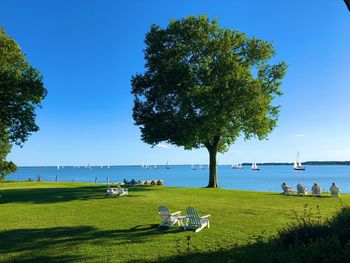 Scenic view of sea against clear sky
