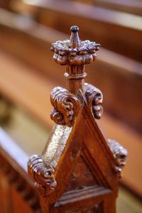 Close-up of carved wooden ornament im church