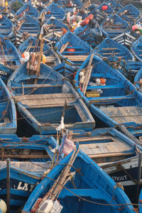 High angle view of abandoned boats on beach