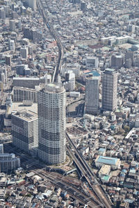 High angle view of buildings in city