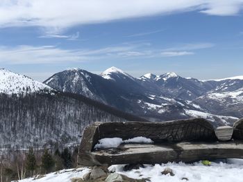 Scenic view of snowcapped mountains against sky