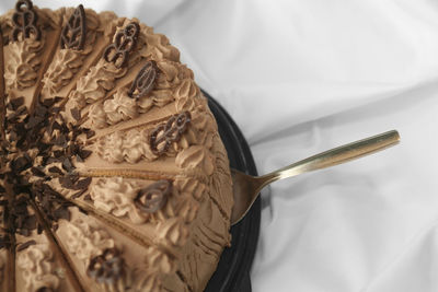 High angle view of cake on table