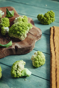 High angle view of chopped vegetables on table