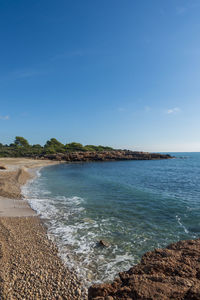 Scenic view of sea against blue sky