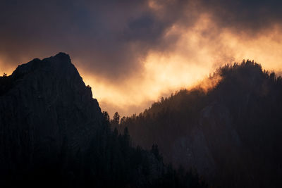 Scenic view of silhouette mountains against sky at sunset