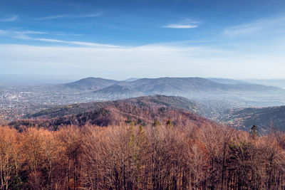 A beautiful view towards the little beskids and the city of bielsko-biala. autumn morning. 