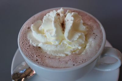 High angle view of cappuccino on table