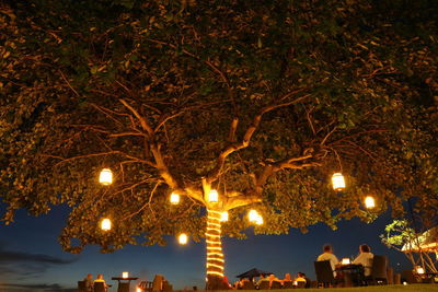 Illuminated street light in city at night