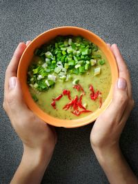 Directly above shot of person holding bowl