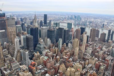 High angle view of modern buildings in city