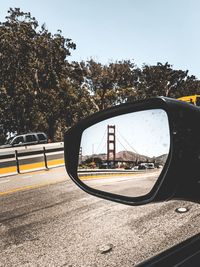 Reflection of trees on side-view mirror