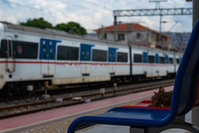 View of train at railroad station platform