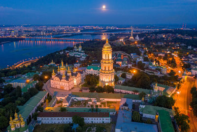 Beautiful summer top view of the kiev-pechersk lavra.  beautiful panorama of kiev in the evening.