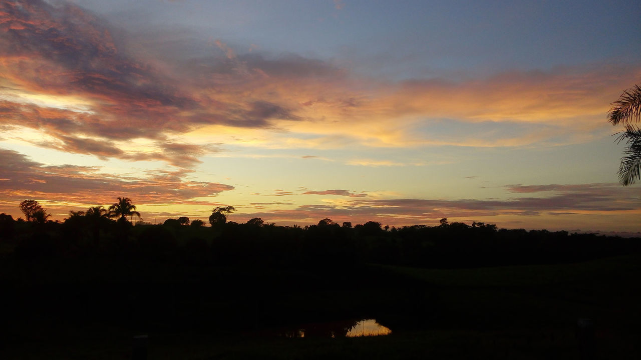 sky, sunset, cloud, tree, beauty in nature, scenics - nature, plant, environment, silhouette, landscape, nature, afterglow, tranquility, tranquil scene, dawn, no people, land, orange color, evening, red sky at morning, outdoors, dramatic sky, idyllic, sun, non-urban scene, horizon, field, travel destinations, sunlight