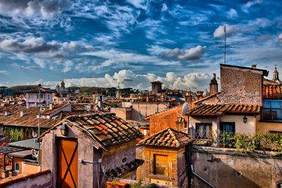 High angle view of townscape against sky