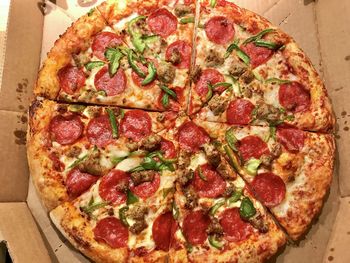 High angle view of pizza