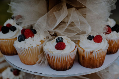 Close-up of cupcakes on table