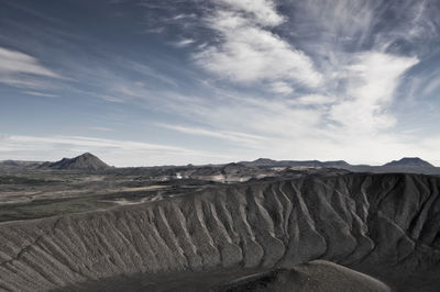 Scenic view of mountains against cloudy sky