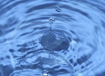 High angle view of drop falling in water