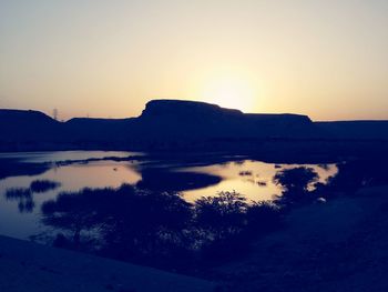 Scenic view of lake against sky during sunset