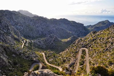 High angle view of mountain road against sky