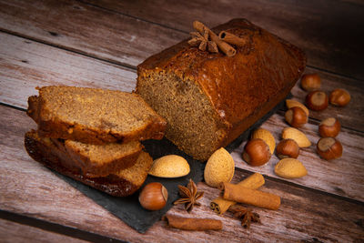 Close-up of bread on cutting board