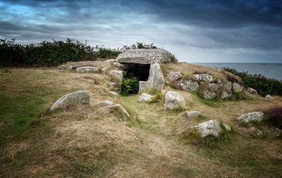 Built structure on land against sky