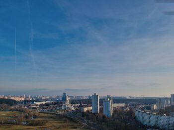 High angle view of buildings against sky