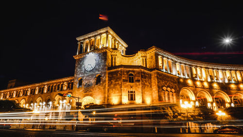 Illuminated building at night