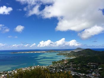 Scenic view of sea against blue sky