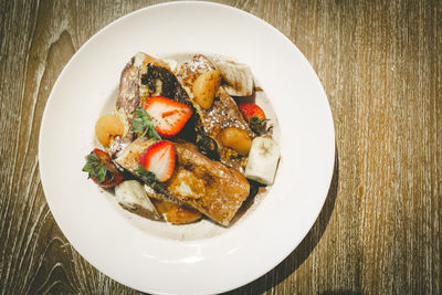 High angle view of food in plate on table