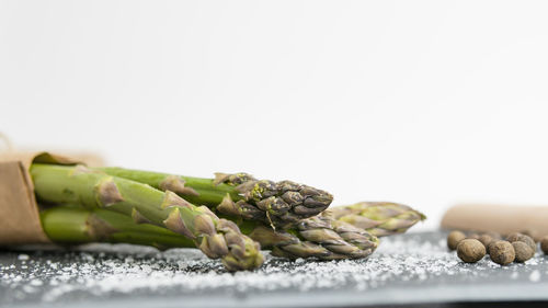 Close-up of meat against white background