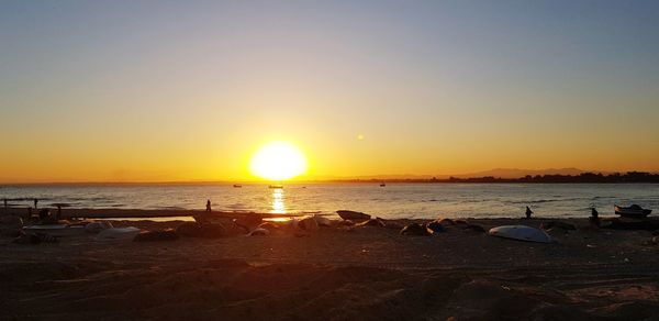 Scenic view of sea against clear sky during sunset