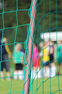 Close-up of the net in a football goal