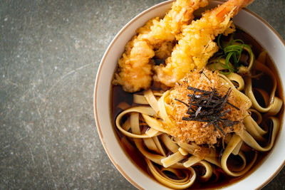 High angle view of food in bowl on table