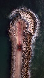 High angle view of building by sea