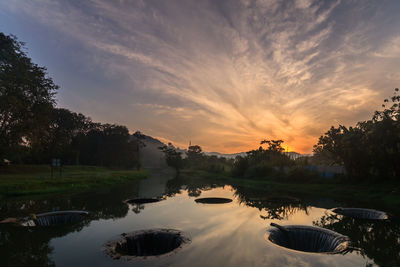 Scenic view of lake against sky during sunset