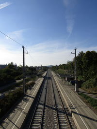 High angle view of railroad tracks against sky