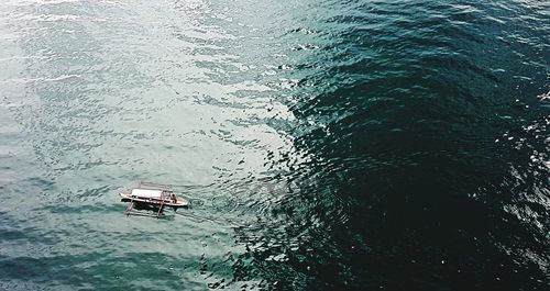 High angle view of ship in sea