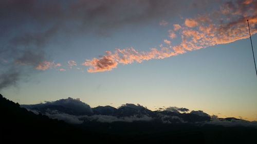 Scenic view of mountains against cloudy sky