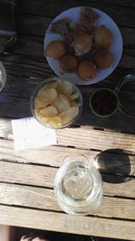 High angle view of dessert on table