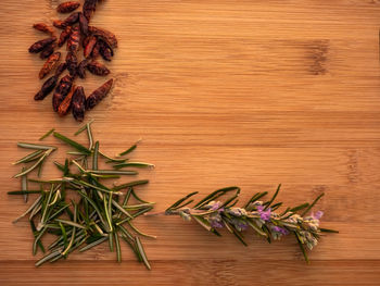 High angle view of leaves on table