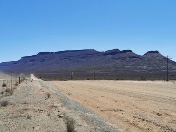 Scenic view of desert against clear blue sky
