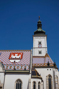 Low angle view of building against blue sky